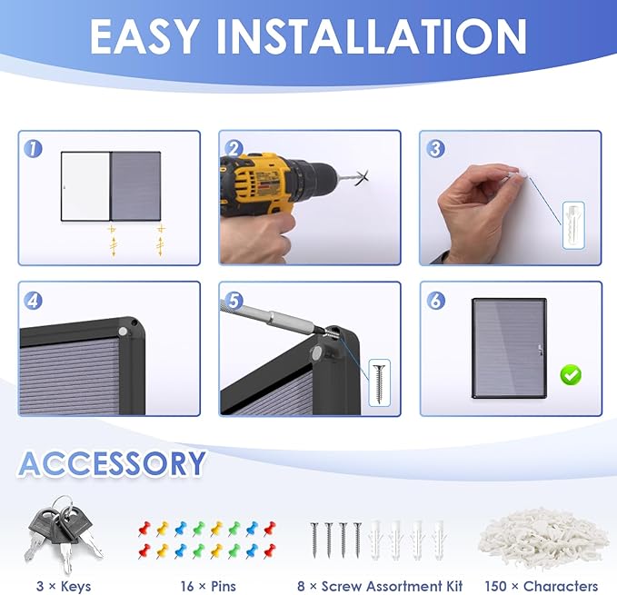 S SWANCROWN Enclosed Bulletin Board with Locking Door 26x20 in, Lockable Felt Letter Board Sign Tamperproof Message Board for Office School Home, Black Aluminum Frame, Grey-DeskLoop Office