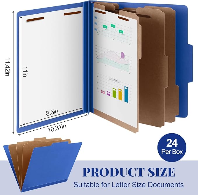 Skyygemm 24 Pcs Classification Folders Letter Size, 3 Divider Pressboard File - Image 2