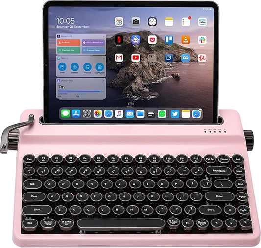 YUNZII QL75 Wireless Typewriter Hot Swap Retro Mechanical Keyboard,Punk Round Keycaps,RGB Backlit QMK/VIA Programmable,Multi-Device Keyboard with 2.4GHz/Type-C/BT5.0 (Pink, Onyx Switch)-DeskLoop Office