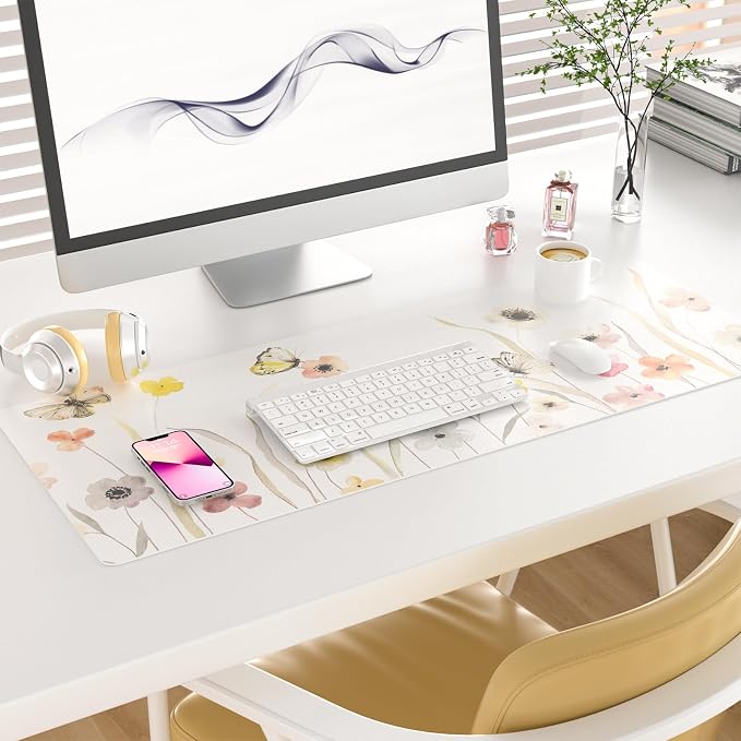 Colorful Star Large Mouse Pad, Watercolor Floral Desk Mat Office Supplies - Image 2