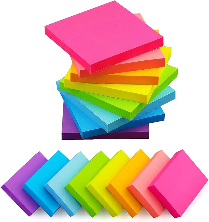 8 Pads 3x3 Sticky Notes and 8 Pads 1.5x2 Sticky Notes 8 Bright Multi Colors by EasternWolf