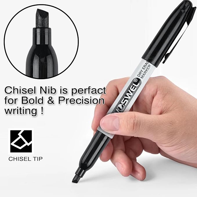 WOSWEL Dry Erase Markers, 24 Pack Black Chisel Tip Whiteboard Markers, Chisel - Image 2