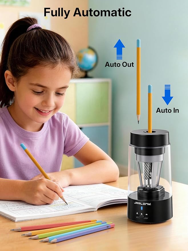 JARLINK Electric Pencil Sharpener, Fully Automatic Rechargeable Pencil Sharpener - Image 2