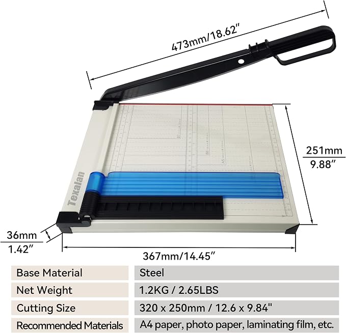 TEXALAN Paper Cutter Letter Size Paper Trimmer 12” Cut Length 12 Sheet Capacity - Image 2