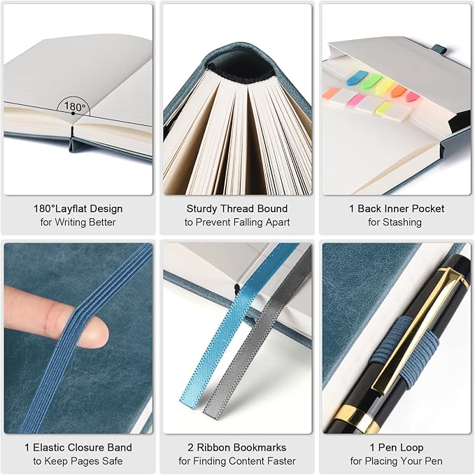 5 Pack College Ruled Notebook, 312 Numbered Pages Thick Notebooks Bulk, 100gsm No Bleed Paper Hardcover Leather Journal, Lined Journal Notebook Set for Women Men School Office, A5, Multicolor-DeskLoop Office