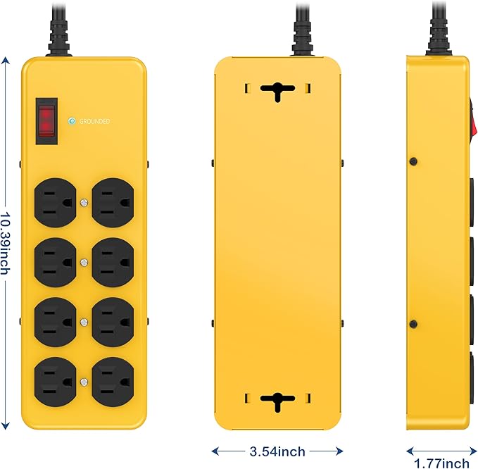 Heavy Duty Power Strip,Industrial Heavy Metal Case Surge Protector,8 AC Outlets,15Amp,2700 Joules,Protected' Indicator,14 Gauge Cord (Yellow, 6FT Length)-DeskLoop Office