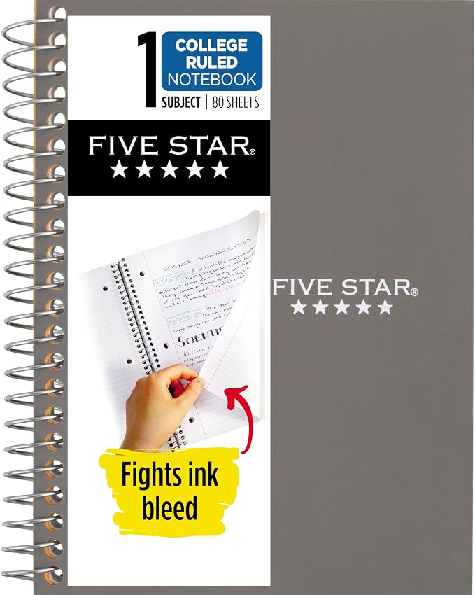 Five Star Spiral Notebook, 1 Subject, College Ruled Paper, 4-3/8" x 7" by FiveStar