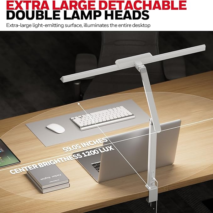 Honeywell LED Desk Lamp with Clamp - HJ1 Sunturalux Eye-Caring Clip on Lights for Home Office, 1200LM Clamp Lamp 4 Color Modes Stepless Dimming Task Desk Light for Working White-DeskLoop Office