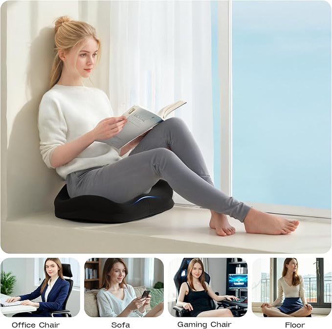 Seat Cushions for Office Chairs - Patented Coccyx Cushion for Tailbone Pain - 21.2" W x 16.5" L Extra Large Memory Foam Seat Cushion with Removable Cover-DeskLoop Office