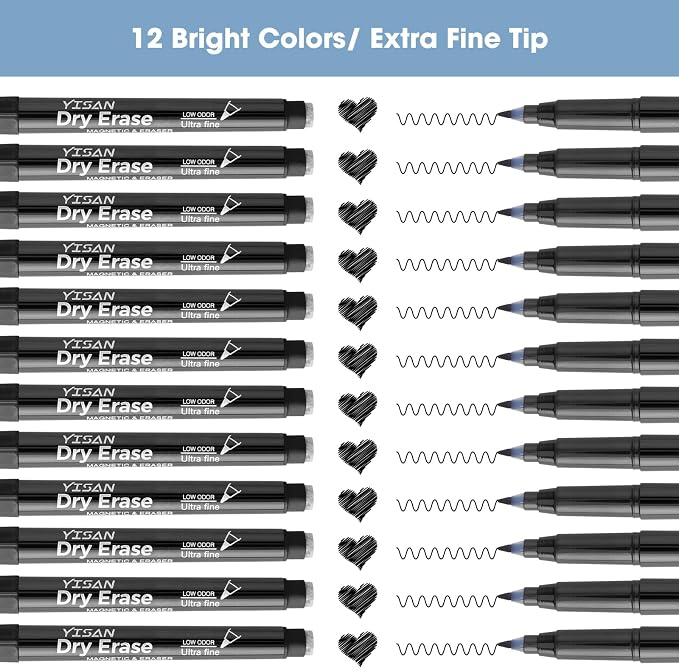 YISAN Black Dry Erase Markers Ultra Fine Tip, 0.7mm Extra Fine Point, Low Odor - Image 5