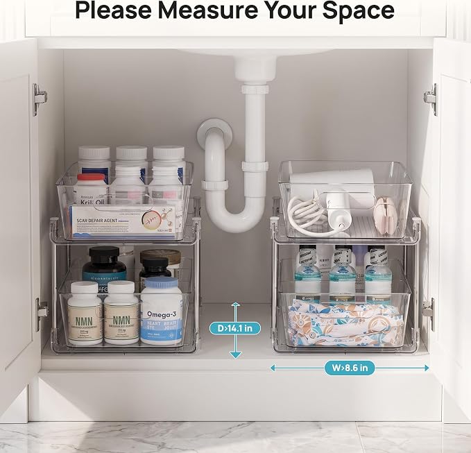 Vtopmart 2 Pack Larger Plastic Bathroom Under Sink Pull-Out Organizer - Image 6