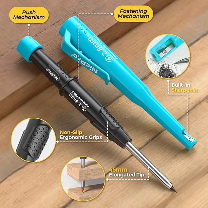 Nicpro Carpenter Pencil with Sharpener, CP3000 Carpenter Mechanical Pencils - Image 2