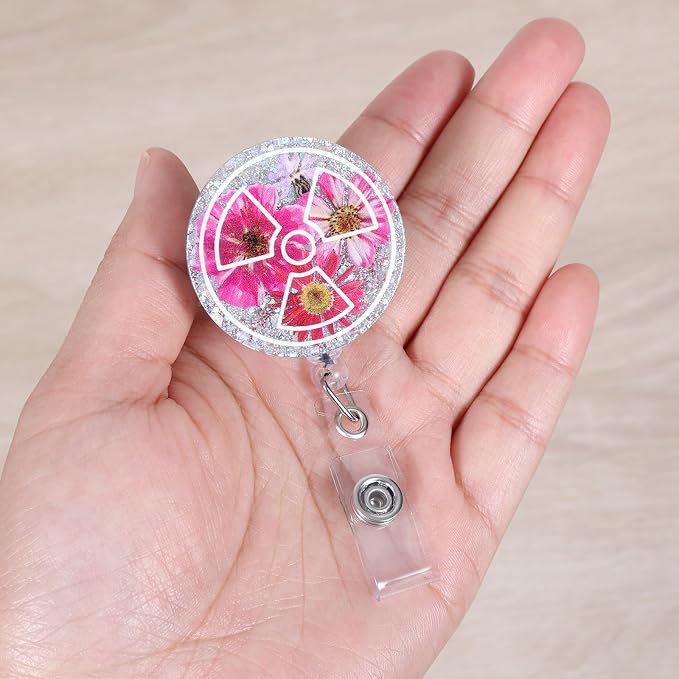 Pink Radiology Floral Funny Nurse Badge Reel - Image 4