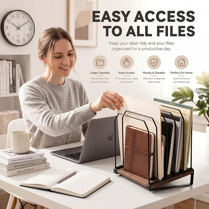 Novabright 2 Pack Inclined Desk File Organizer 5 Section Metal Vertical Folder - Image 4