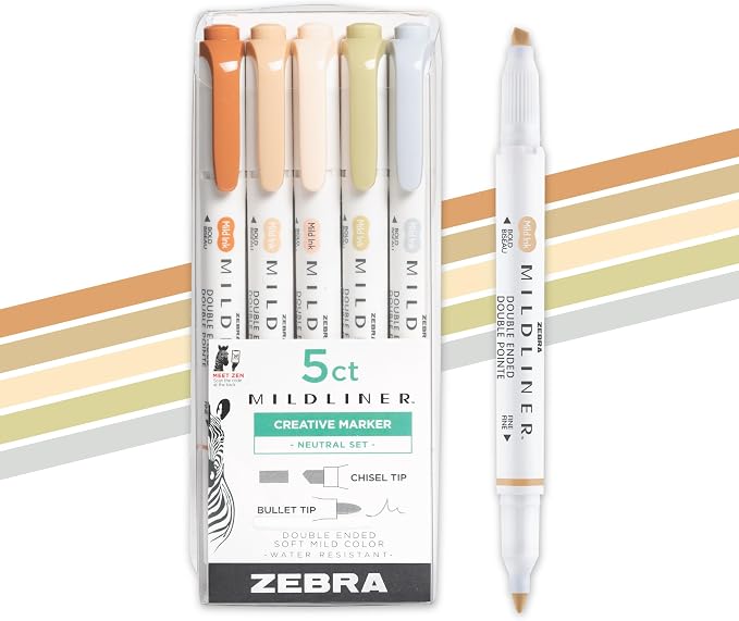 Zebra Pen Mildliner Dual-Tip Highlighter Set, Broad and Fine Tips, No Bleed by ZebraPen
