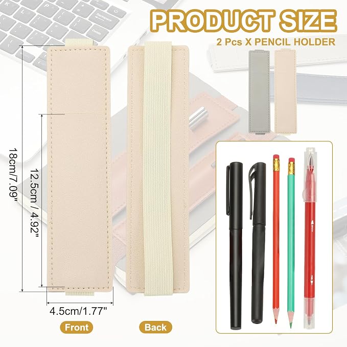 PATIKIL 2Pcs Elastic Notebook Pen Holder, Adjustable Hold 2 Pen Holder PU - Image 2