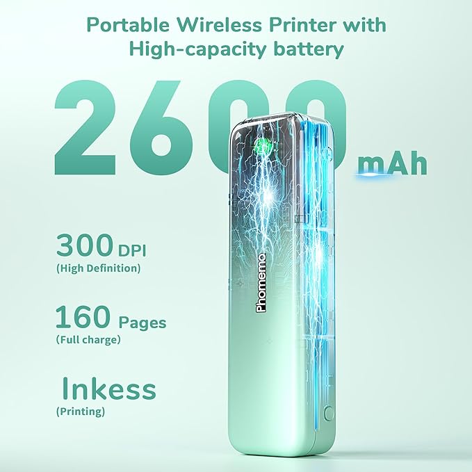 Phomemo Portable Printers Wireless for Travel,M834 Bluetooth Thermal Printer 8.5" x 11"& A4 Size,Inkless Mobile Printer with Carry Case for Travel,Office,School,Car,Home,Green-DeskLoop Office