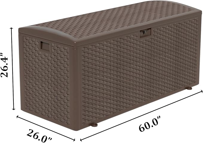 180 Pro Gallon Waterproof Outdoor Storage Bin Resin Deck Box for Patio, Poolside, and Garden, Lockable & UV-Resistant, Brown-DeskLoop Office