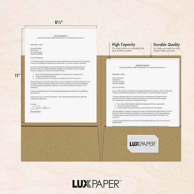 LUXPaper 9" x 12" Presentation Folders | Two Pocket | Grocery Bag Brown | 18pt. - Image 4