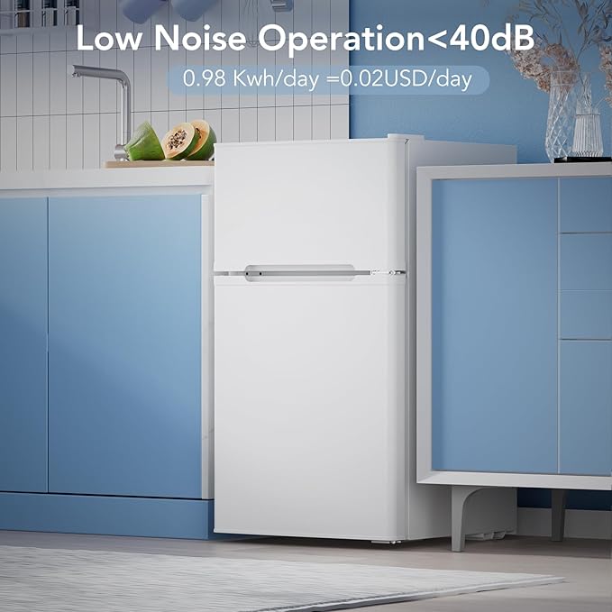 3.1 Cu.Ft Small Fridge with Freezer, Compact Refrigerator with 2 Doors, Mini Fridge with Adjustable Removable Glass Shelves for Bedroom, Dorm, Office or Apartment,White-DeskLoop Office