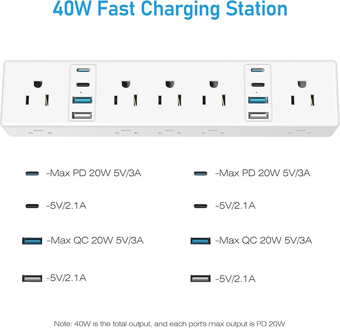 40W Fast Charging Station, VILONG Desk Clamp Power Strip, Desktop Mount Surge Protector, 8 USB Ports(4 USB-C), 10 AC Outlets and 10Ft Cord, for Home, Office, Fit 1.6" Tabletop Edge-DeskLoop Office