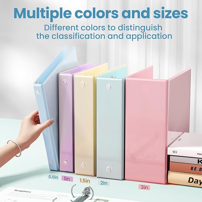 SUNEE 3 Ring Binder 3 Inch 1 Pack, Pastel Blue - Image 5