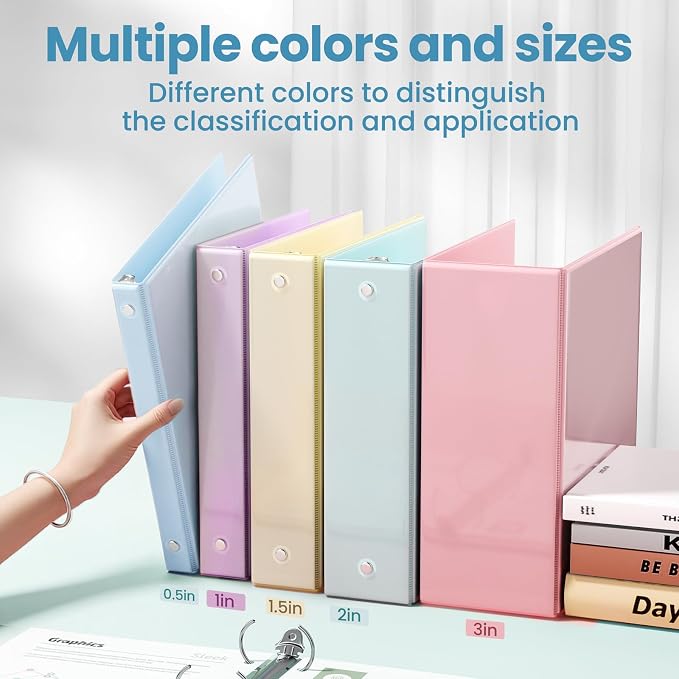 SUNEE 3 Ring Binder 2 Inch 1 Pack, Pastel Blue - Image 5
