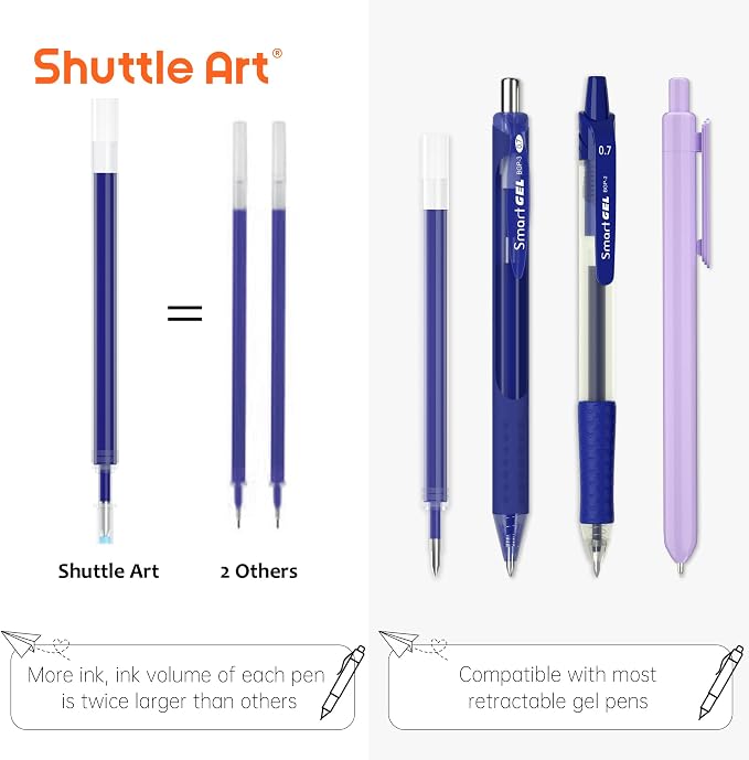 Shuttle Art Retractable Gel Pen Refills, 30 Pack Blue Rollerball Gel Ink Pens - Image 3