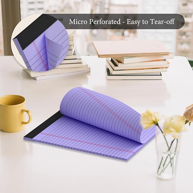 6 Pack Legal Pads 8.5 x 11 Colored Note Pads 8.5 x 11 Pink Notepad Perforated Writing Pads 8.5 x 11 Lined Paper Pads of Paper Wide Ruled 30 Sheets Notebook To Do List for School, Office, Home-DeskLoop Office