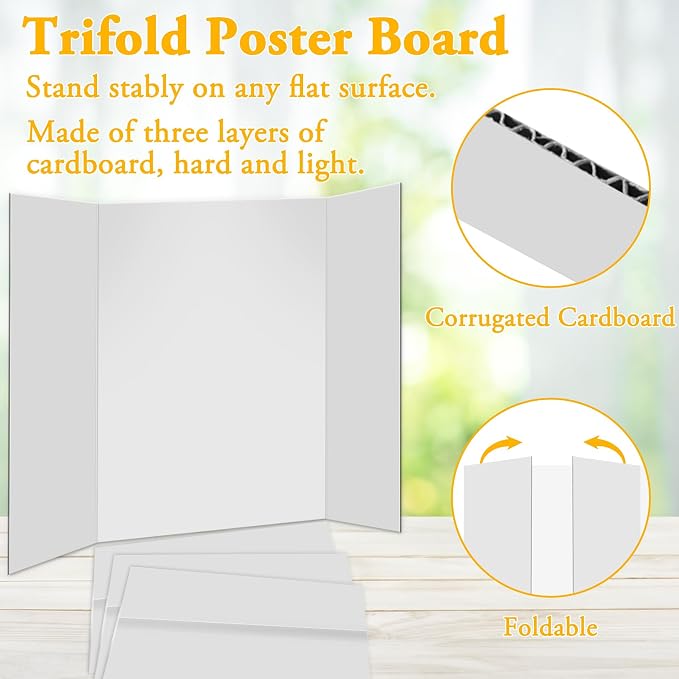 AKONEGE 3Pcs Small Trifold Poster Board, 21 x 14 inches White Tri Fold Poster - Image 4