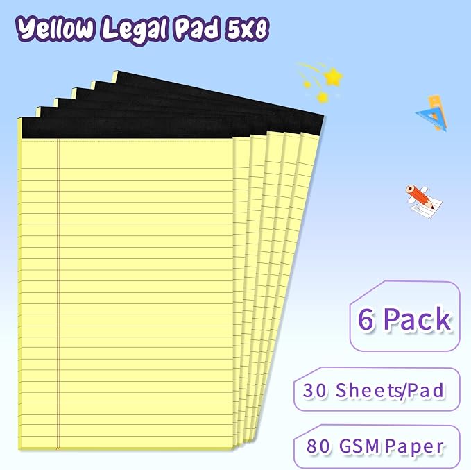 6 pcs Note Pads Legal Pads 5x8, Notebook College Ruled, 6 Pack Micro Perforated - Image 3