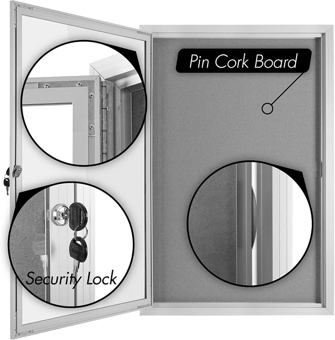 INNOVART Enclosed Bulletin Board 36” x 24”, Lockable Fabric Noticeboard - Image 4