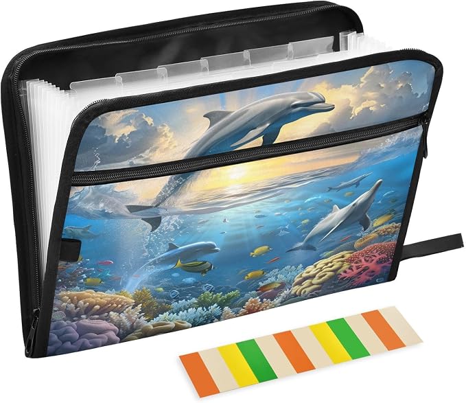 Expanding File Folder Dolphins Nautical Ocean Accordion File Organizer 13 by ALAZA
