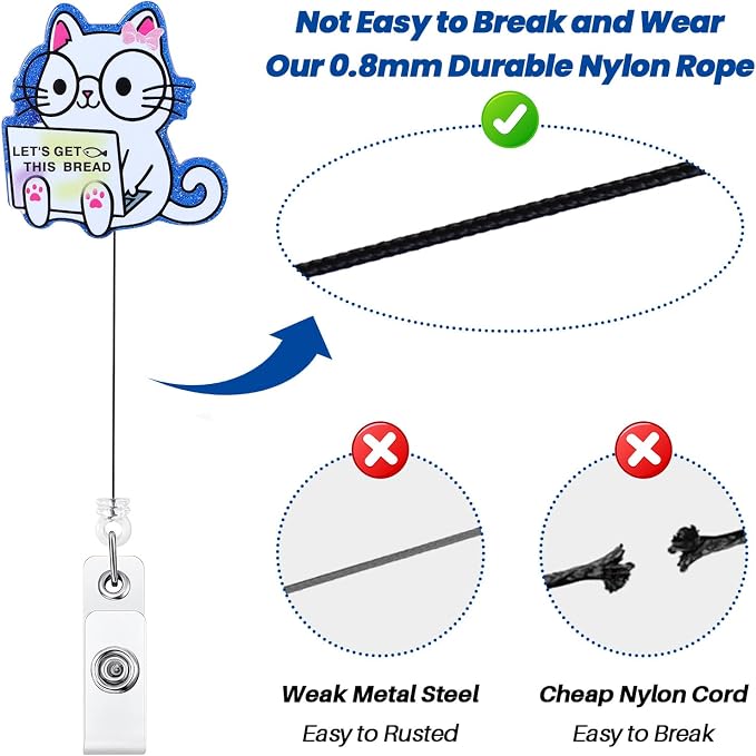 Let's Get This Bread Funny Badge Reel, Cute Cat Retractable ID Card Badge Holder - Image 5