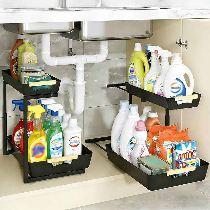 AMEDELE 2 Pack Under Sink Organizer, 2 Tier Pull Out Adjustable Height Under by Unknown