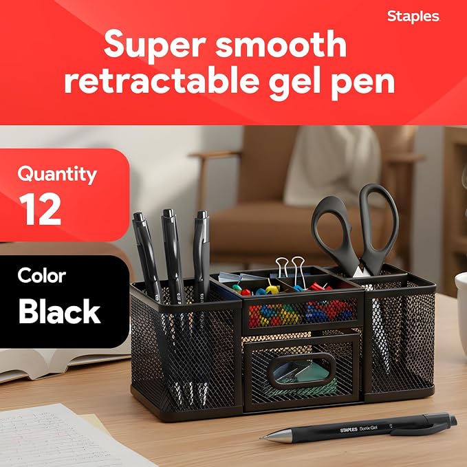 STAPLES Retractable Gel Pens, Medium Point 0.7mm, 12 Pack – Sonix Crisp‑Line - Image 2