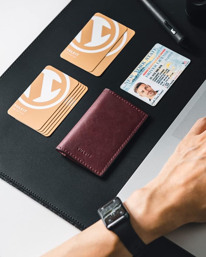 VULKIT Leather Business Card Holder 2 Sided Slim Business Name Card Organizer - Image 5