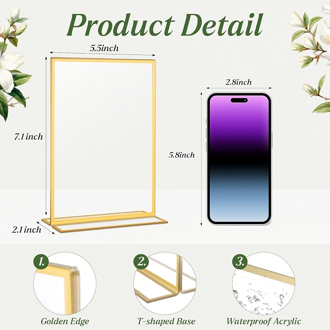 10 Pack Gold Acrylic Sign Holders 5x7 Double Sided Picture Frames, Wedding - Image 4