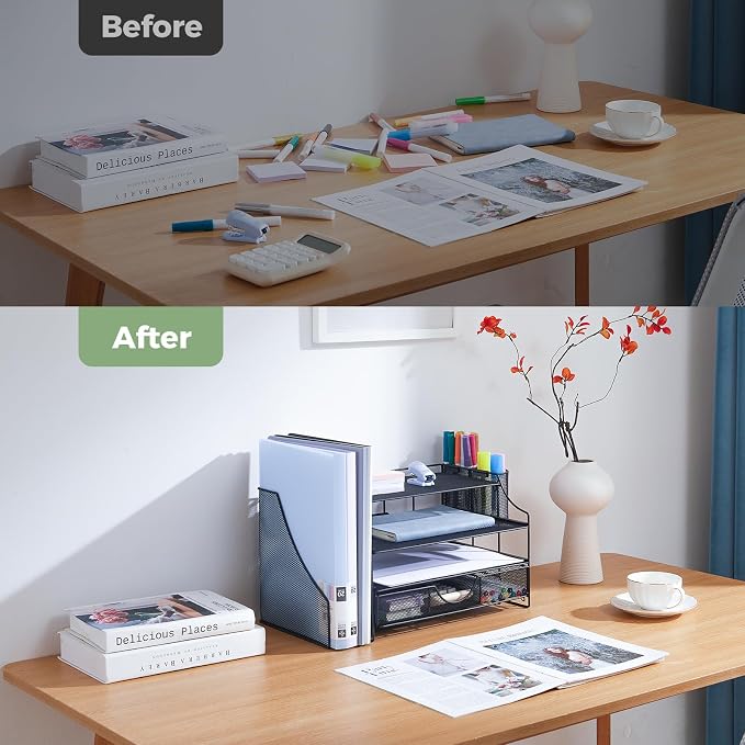 Desk Organizers and Accessories, 4 Tier Paper Letter Tray Organizer Holder Desk - Image 4