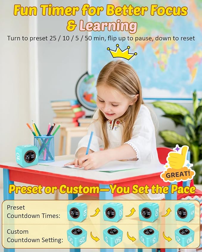 Digital Pomodoro Timer Cube 5/10/25/50min, Visual Productivity Flip Timer - Image 2