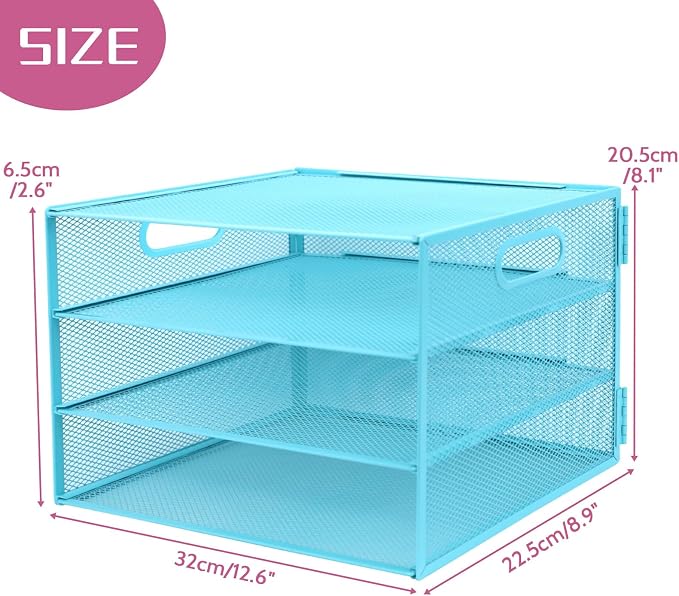 3 Tier Lettrer Tray Organizer, Metal Mesh Desk File Organizer - Image 2