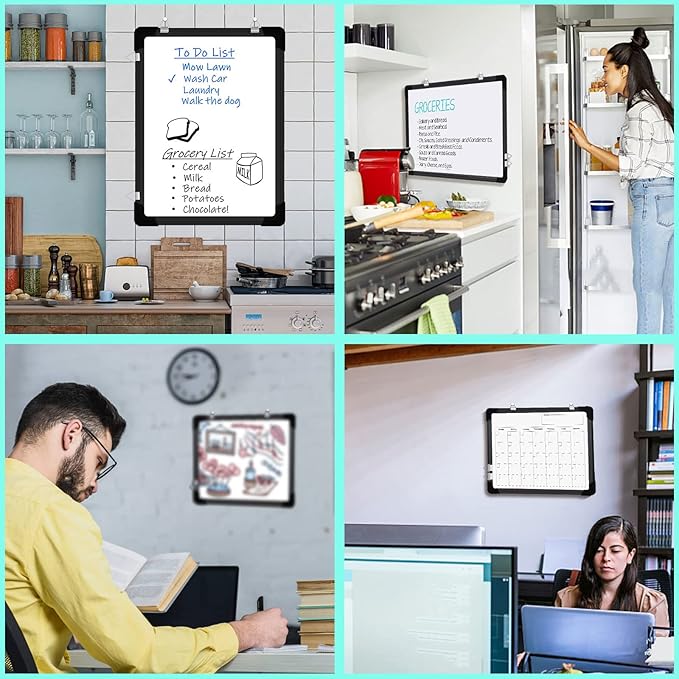 Polegas Dry Erase Whiteboard Calendar, Magnetic White Board Dry Erase Calendar, 16" X 12" Monthly Calendar Whiteboard for Wall, Small Double Side Board to Do List for Home, School, Office (Black)-DeskLoop Office