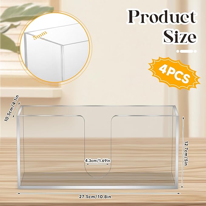 4Pack Acrylic Countertop Paper Towel Dispenser, Folded Paper Towel Dispenser Clear Trifold Napkin Holder, Suitable for Z-fold, C-fold or MultiFold Trifold Paper Towels for Bathroom Toilet and Kitchen-DeskLoop Office