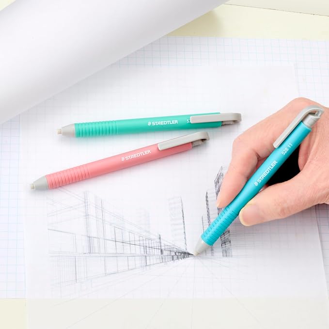 STAEDTLER Vinyl Eraser Holder 3-Pack, Retractable Precision Erasers - Image 4