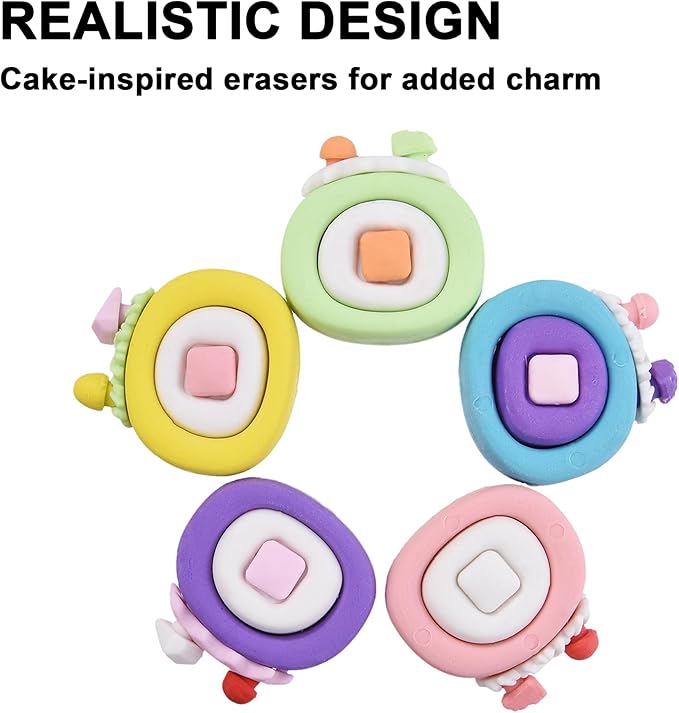 15Pcs Cute Food Shape Erasers for Kids, Fun Cake Dessert Pencil Erasers for School Classroom Supplies Birthday Party Favors-DeskLoop Office