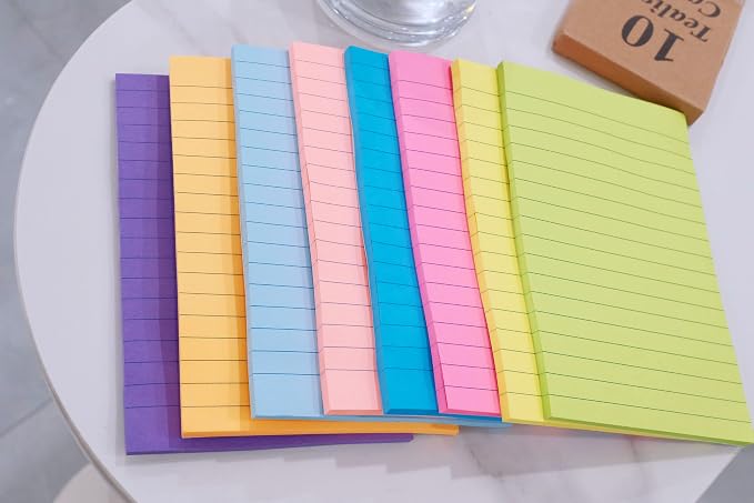 Lined Sticky Notes 4x6 in Post, 8 Colors Self Sticky Notes Pad Its, Bright Post - Image 5