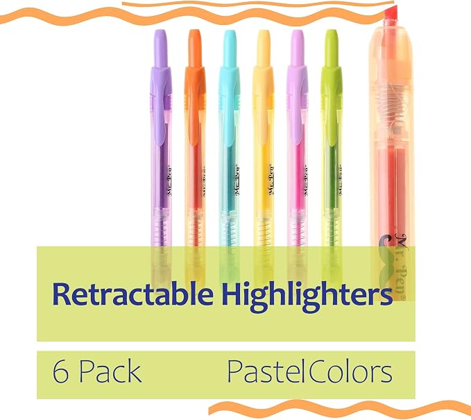 Mr. Pen- Retractable Highlighters, 6 Pack, Pastel Colors | Chisel Tip - Image 2