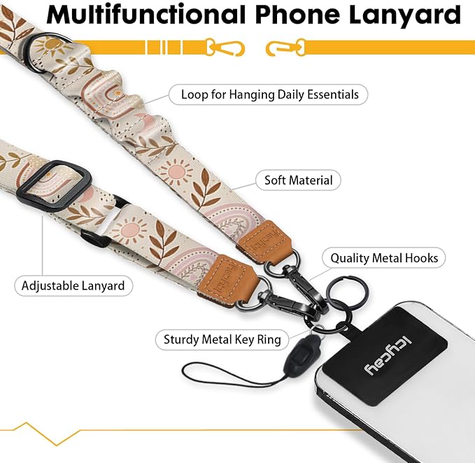 Icycay Phone Lanyard Crossbody, Boho Rainbow Cell Phone Strap - Image 3