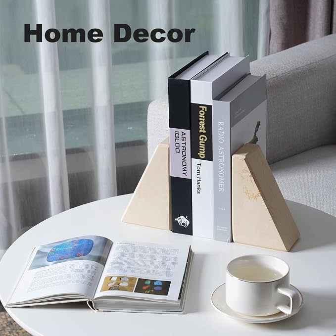 Marble Bookend for Heavy Books, Decorative Bookends for Shelves, Durable and - Image 6