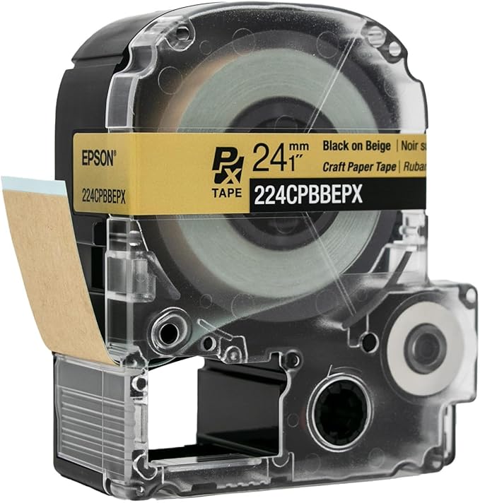 Epson LABELWORKS 224CPBBEPX Genuine Craft Paper Tape Cartridge - Black on Beige Craft Paper Label Maker Tape - 1" (24MM) Wide, 16.5'-DeskLoop Office
